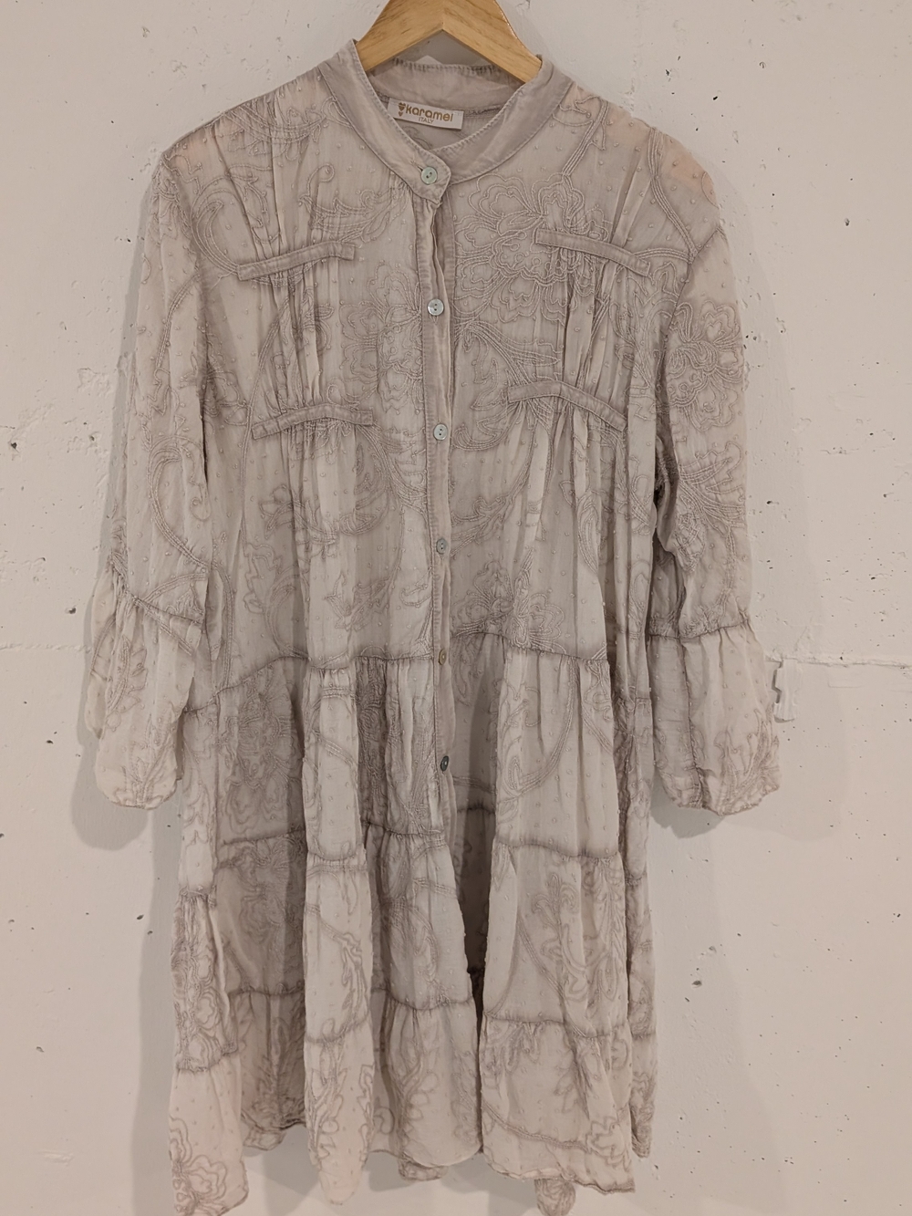 Linen Soft Paisley Button-Front Tunic Dress - Light Taupe